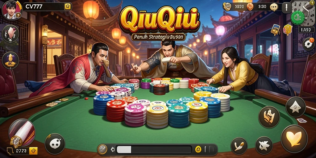Gambar aksi seru dalam permainan QiuQiu CV777.