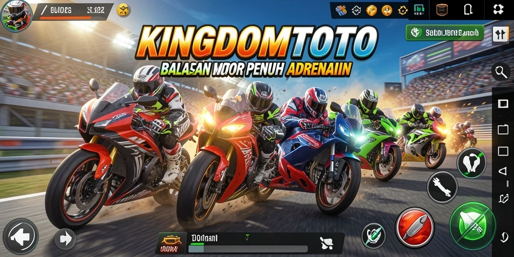 Screenshot gameplay KINGDOMTOTO menampilkan aksi balapan motor yang cepat.